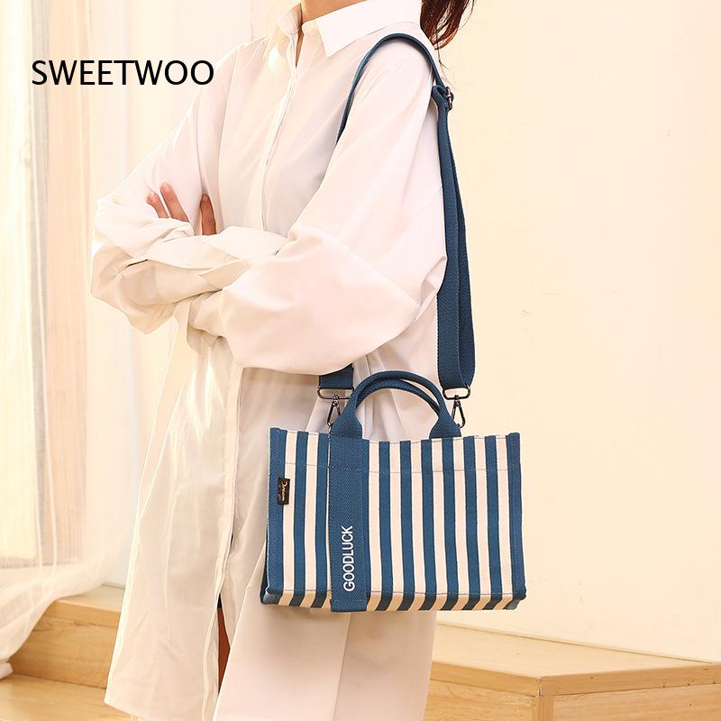 Women Hand Bags For Office - 2026年版 縦縞キャンバス製小型トートバッグ 多用途ハンドバッグ ショルダーバッグ クロスボディバッグ ソリッドダークトーン