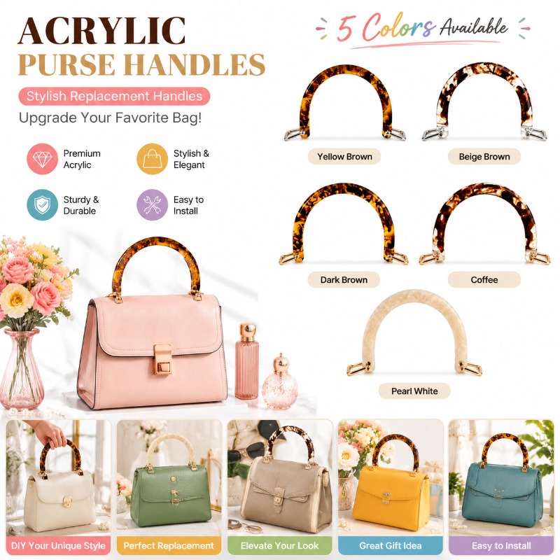 Tortoiseshell Bag Acrylic - 1/2/4 個べっ甲模様のアクリルハンドバッグハンドル革バッグ財布取り外し可能な U 字型樹脂ハンドルバックル付き DIY バッグアクセサリー