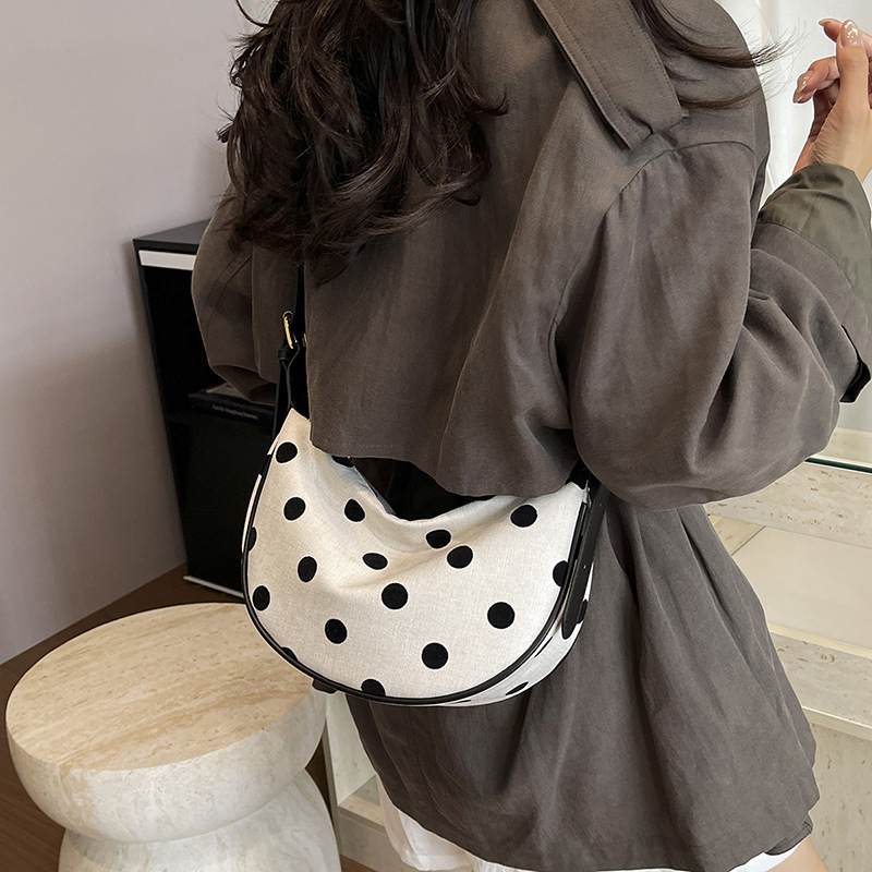 Hobo Bag Slouchy - 女性用ポルカドットホーボーバッグ、女性用クロスボディショルダーハンドバッグ、レディースレトロブラックトリム財布、カジュアルデイリートラベルスラウチトート