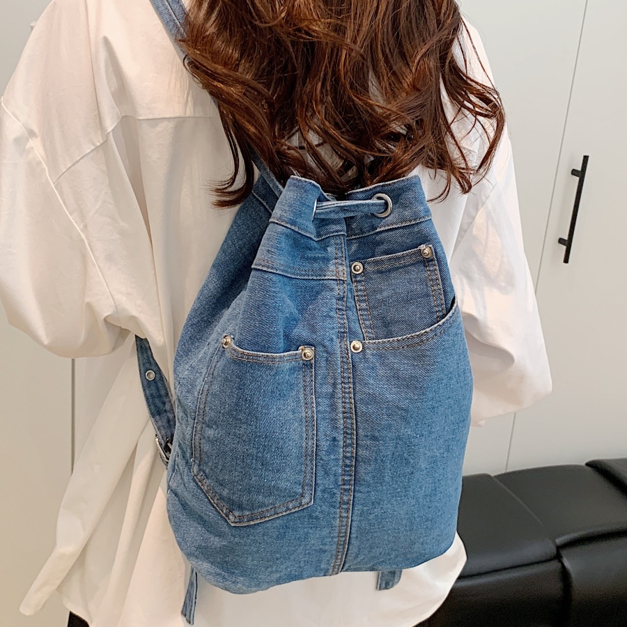 Women Bags Jeans - デニム女性のバックパックカジュアルスクールバックパック十代の少女のための高級巾着女性デイパックバッグパック女性ハンドバッグブルー