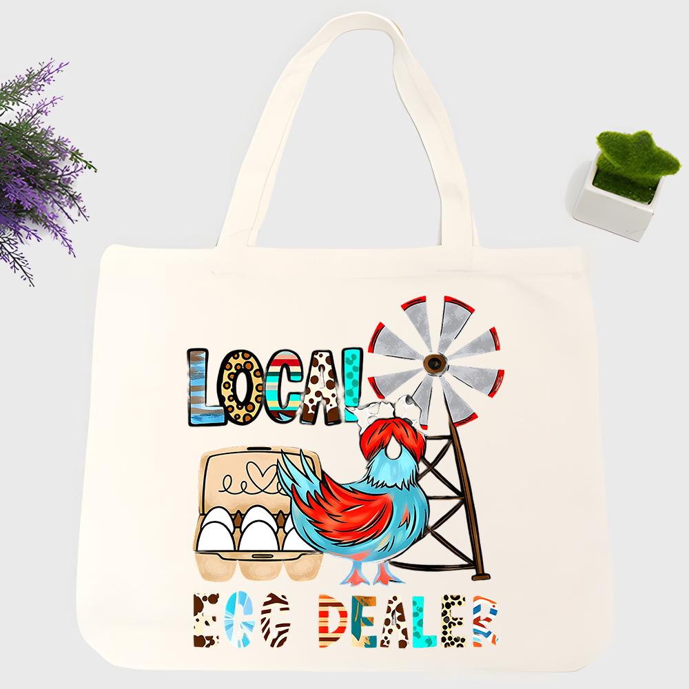 Women Bags Farmers - 鶏と風車のグラフィック柄のキャンバストートバッグ、卵パックデザイン、農場の買い物や普段使いに最適です。