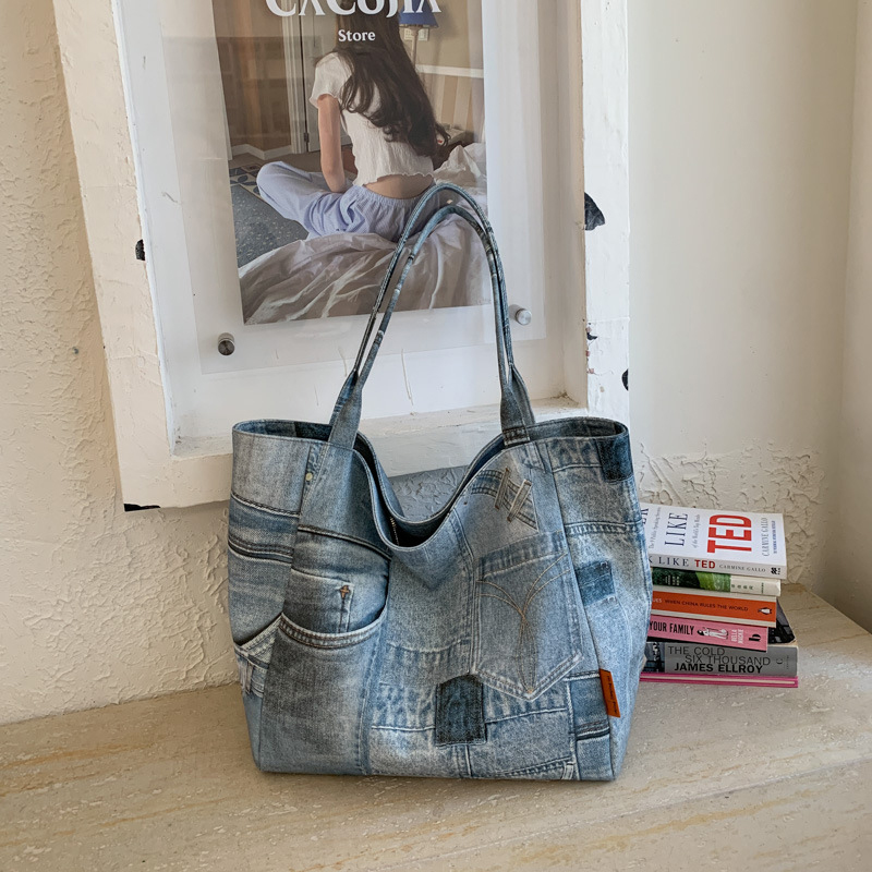 Women Bags Jeans - SHELKSBAG ジーンズレディース財布女性用トートバッグファッションデニム軽量シングルストラップレディースショルダーバッグ女性ハンドバッグ