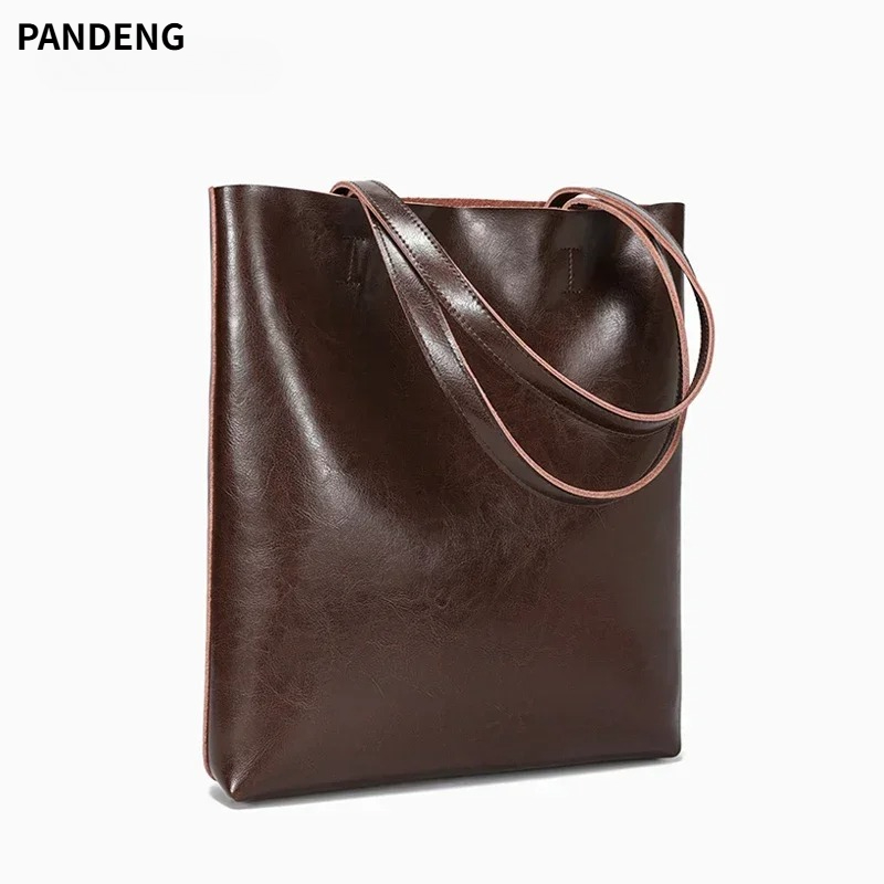 女性の天然牛革バッグレディース本牛革レトロハンドバッグ女性大 - Women Hand Bags For Office のレビューと価格