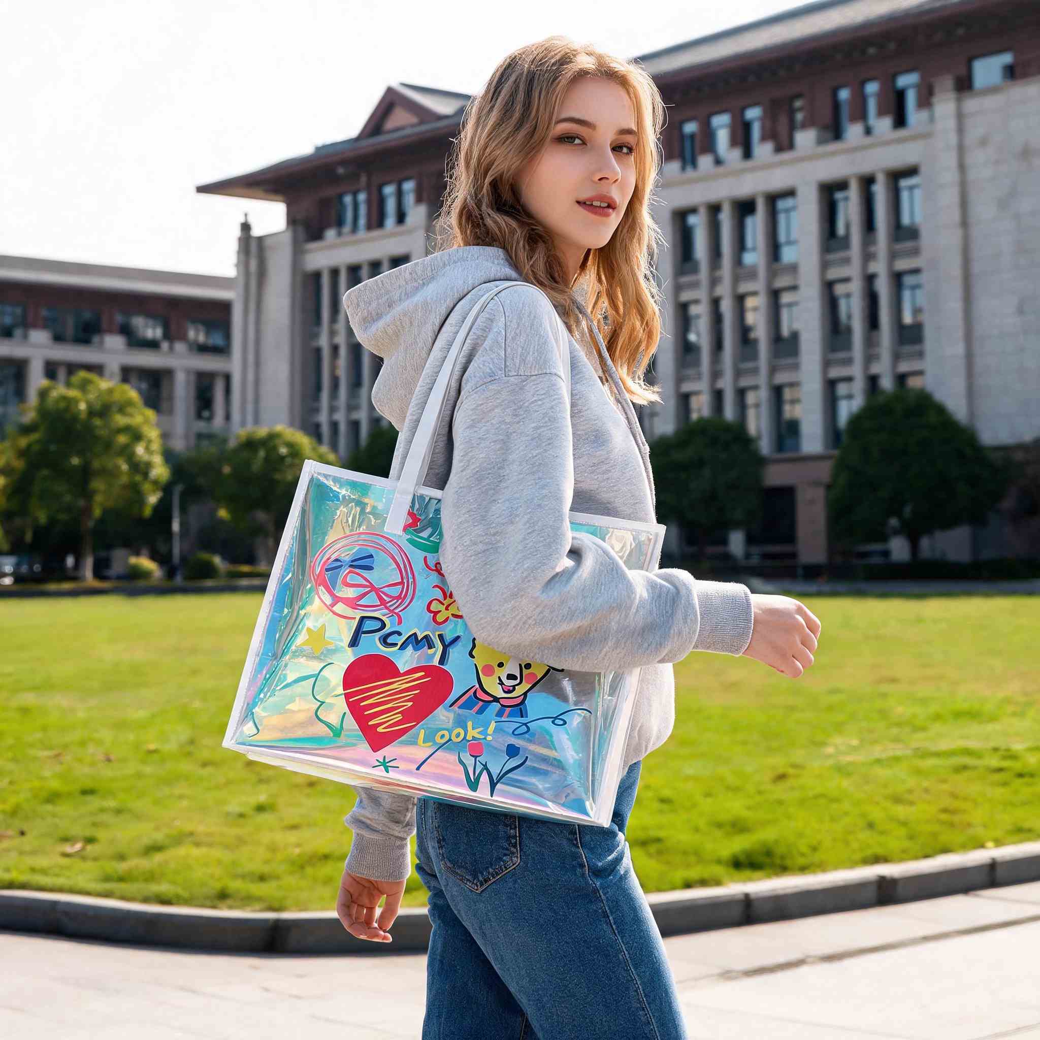 女性用ホログラフィックトートバッグ 防水透明TPUバッグ 大 - Women Bags Lv のレビューと価格