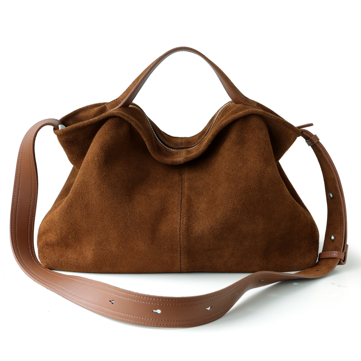 本革スエードトートバッグ レディース、スエードハンドバッグ  - Hobo Bag Slouchy のレビューと価格