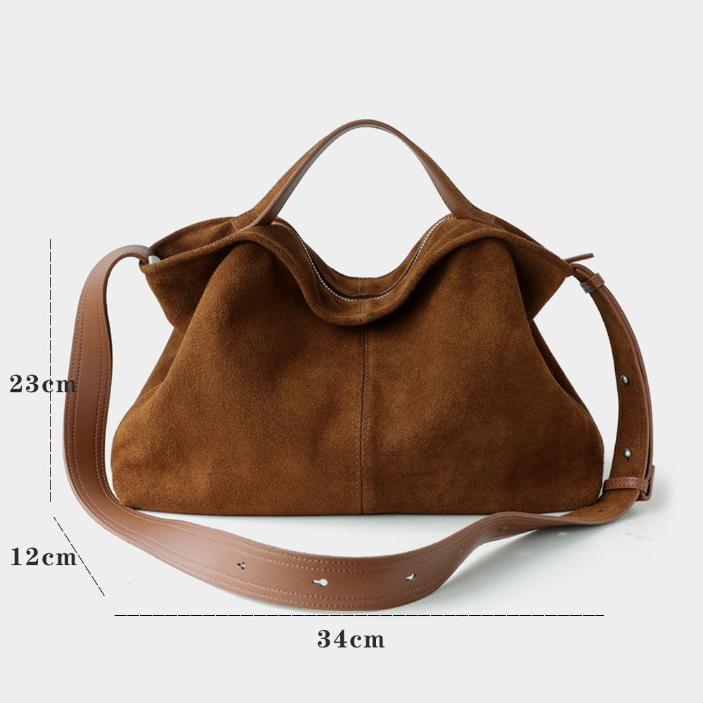 本革スエードトートバッグ レディース、スエードハンドバッグ  - Hobo Bag Slouchy のレビューと価格