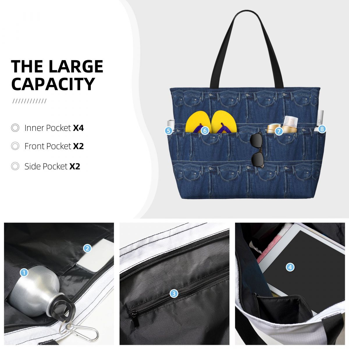 ブルーデニム クラシックジーンズテクスチャ ビーチトートバッ - Women Bags Jeans のレビューと価格