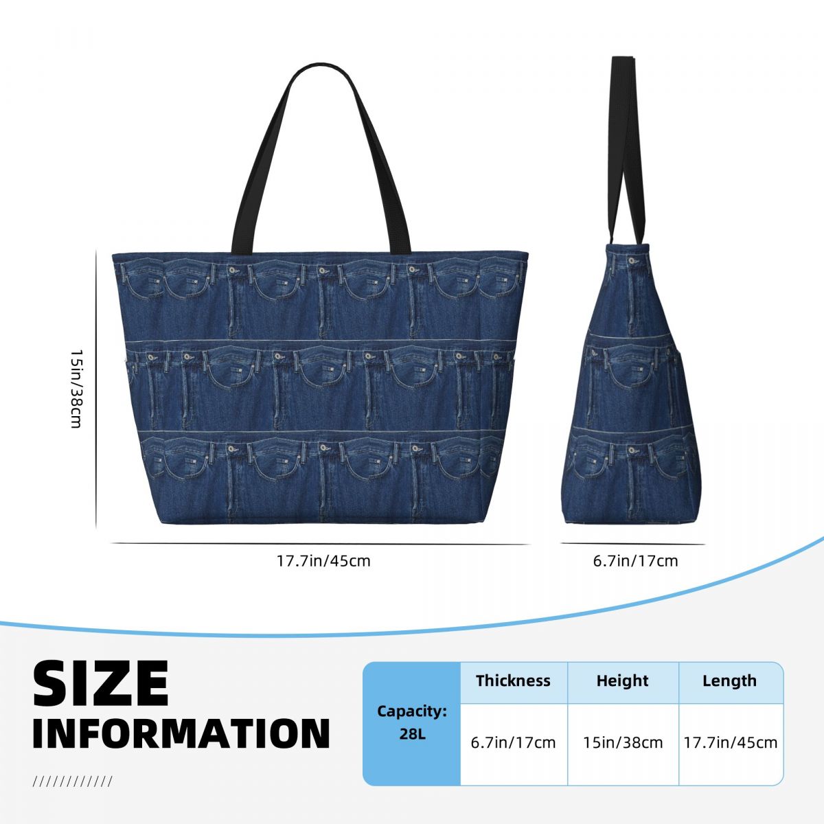 ブルーデニム クラシックジーンズテクスチャ ビーチトートバッ - Women Bags Jeans のレビューと価格