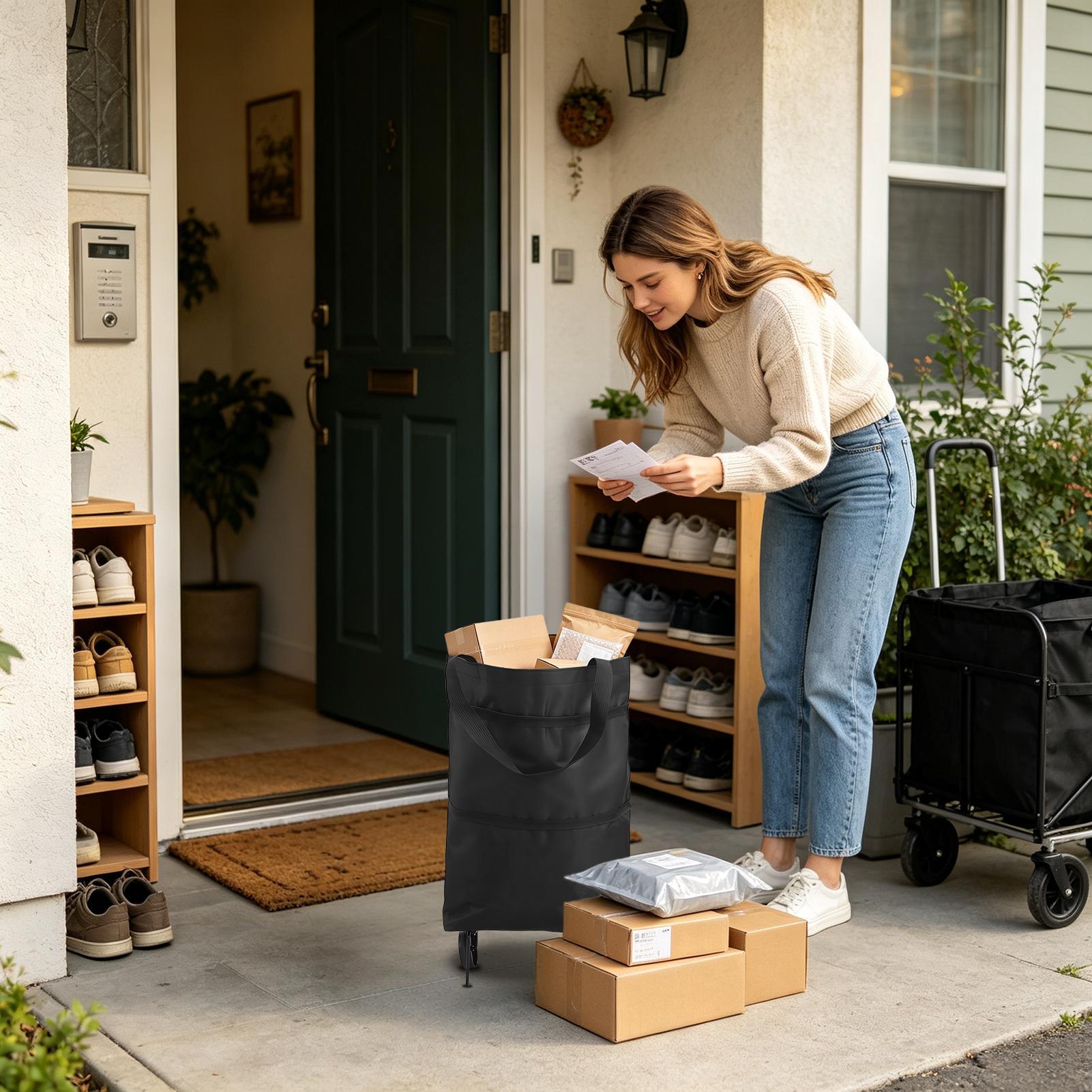 車輪付き食料品バッグ 折りたたみ式ショッピングトート 大容量 - Women Bags Farmers のレビューと価格