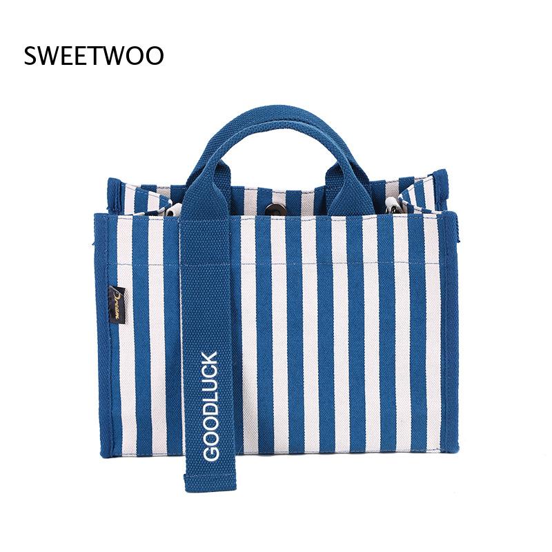 2026年版 縦縞キャンバス製小型トートバッグ 多用途ハンド - Women Hand Bags For Office のレビューと価格