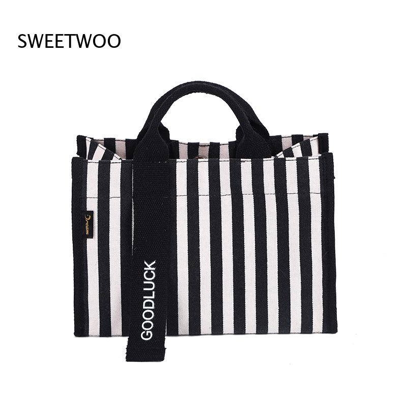 2026年版 縦縞キャンバス製小型トートバッグ 多用途ハンド - Women Hand Bags For Office のレビューと価格