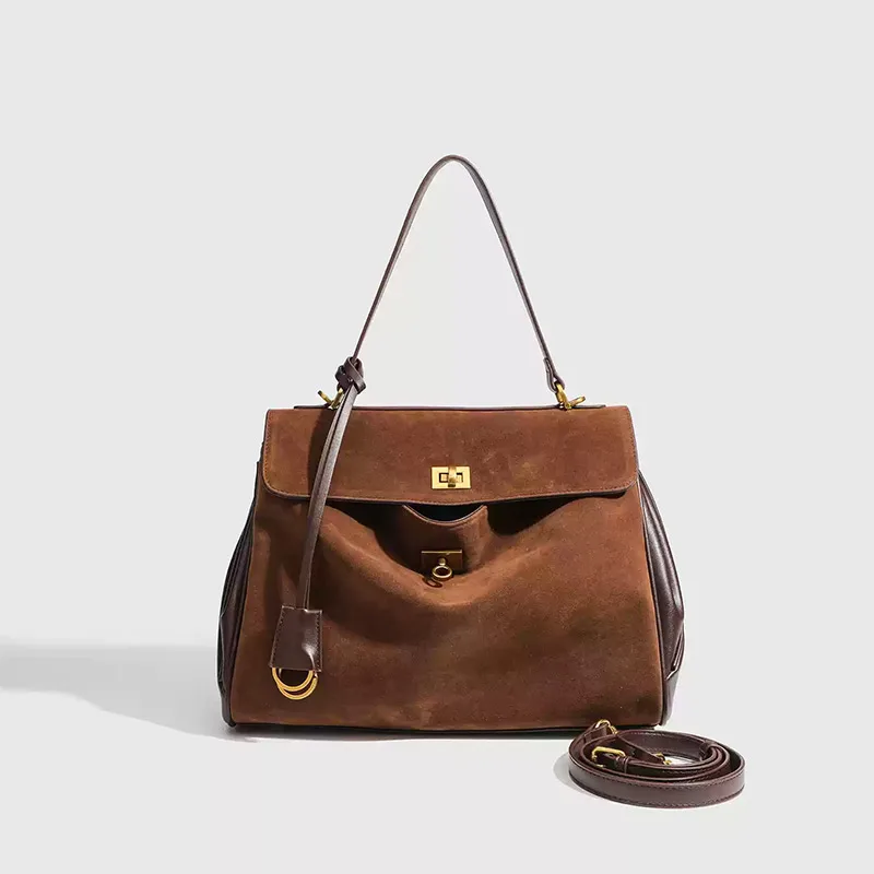 女性用ブラウン本革ショルダーバッグ,つや消しスエードトートバ - Women Hand Bags For Office のレビューと価格