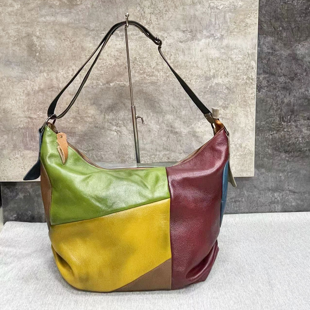 女性のための特大の本革のパッチワークバッグ,ホボタ,ショルダ - Hobo Bag Slouchy のレビューと価格